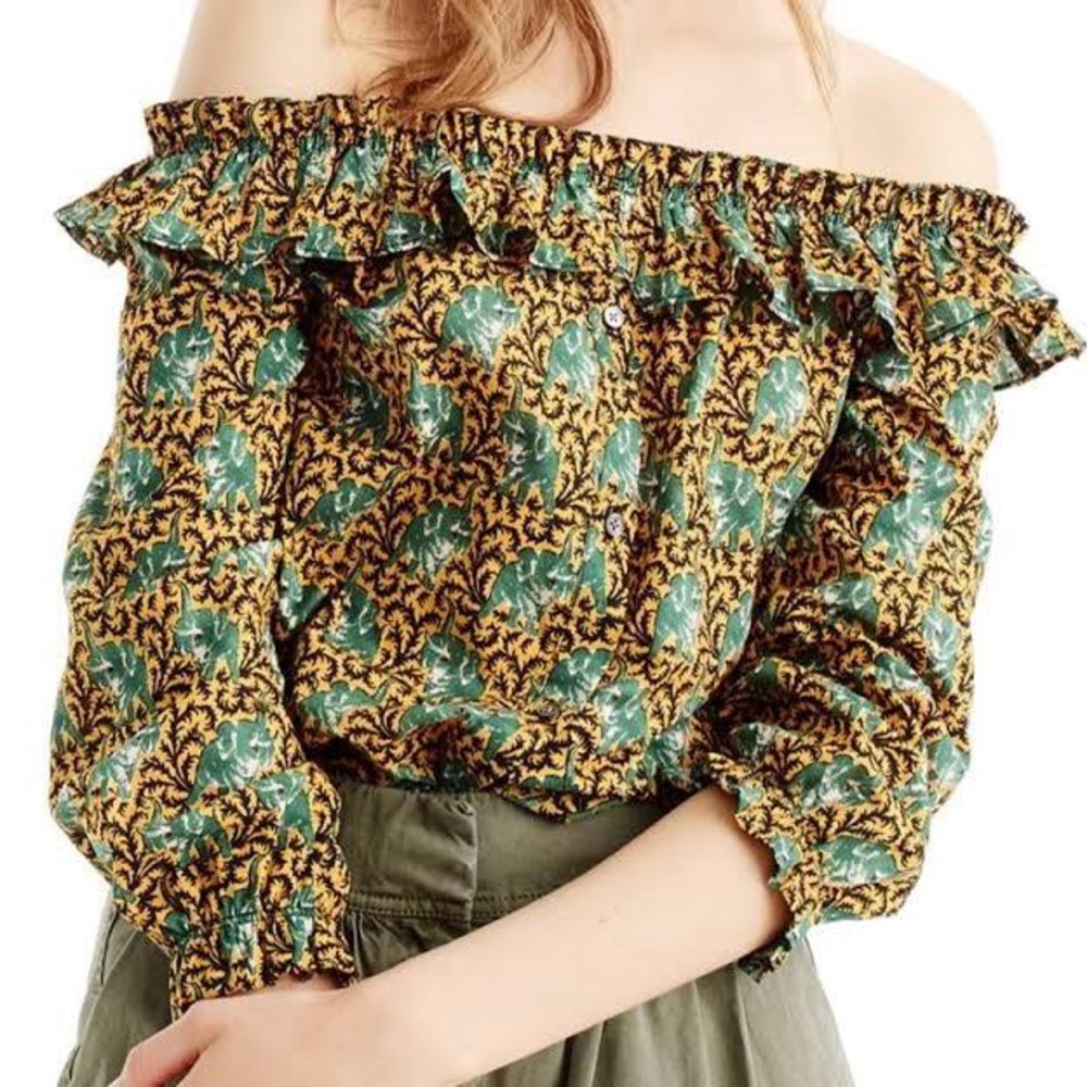 J. Crew Ratti Elephant Print Ruffle Top